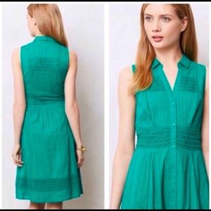 Anthropologie Maeve Green Swiss Dot Shirtdress